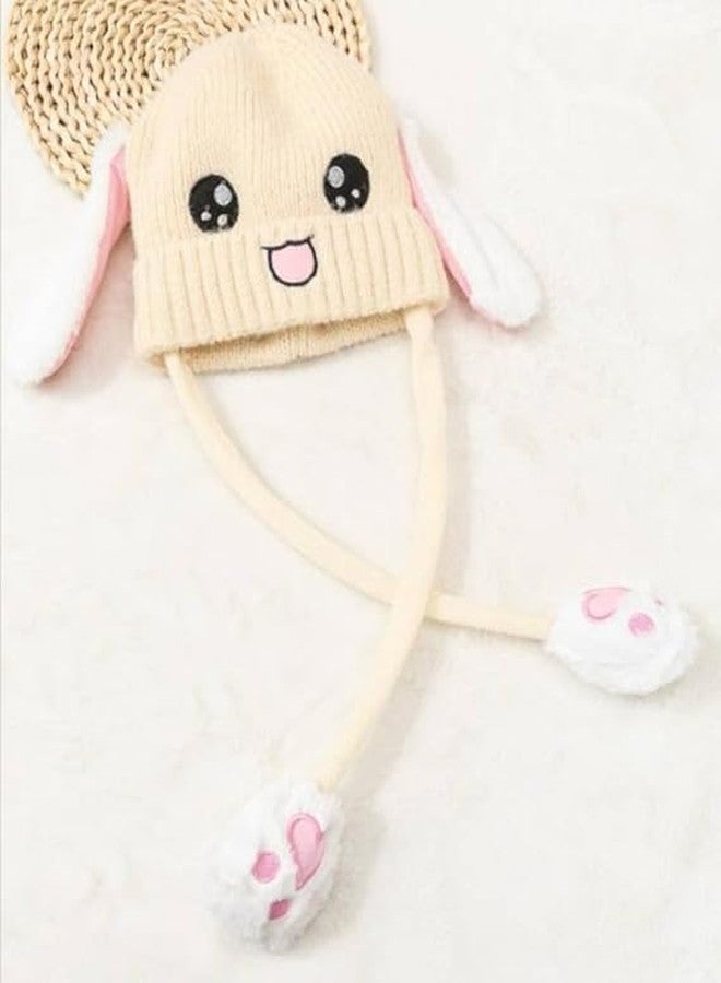 Krystle Kids Rabbit Hat Ear Moving Jumping Hat Funny Bunny Plush Hat Cap for Women Girls, Winter Spring Warm Hat (Beige) - Image 3